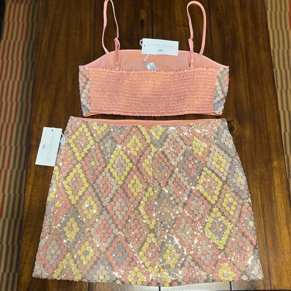 NEW🌸Caroline Constas 2 piece Sequin Mini Skirt & Crop Top Set - Picture 2 of 8